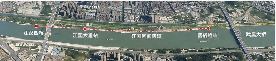 Route alignment of the Jianguo river-crossing section between Jianghan Fourth Bridge and Wuchang Bridge, Wuhan Metro Line 11 Phase IV
